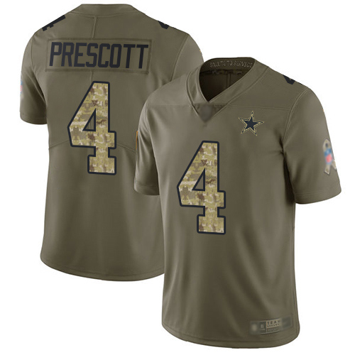 Men Dallas Cowboys Limited Olive Camo Dak Prescott #4 2017 Salute to Service NFL Jersey